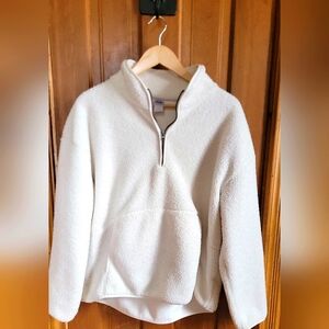 CREAMY WHITE SHERPA HALF ZIP PULLOVER CROPPED SIZE XL La Verde